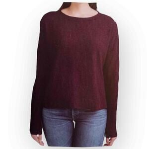 Splendid Thermal Waffle Knit Top XS - Merlot Wine - 656XS